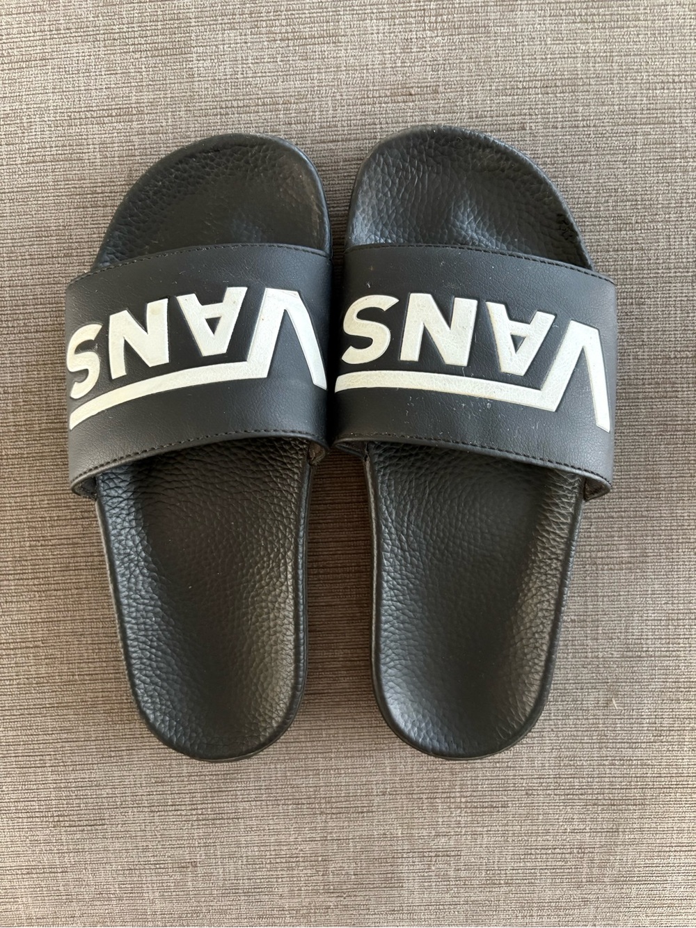 Vans Black Slide Sandals with White Logo Strap